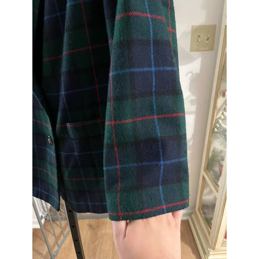 EUC Vintage Le Suit Tartan Plaid Double-Breasted Blazer Wool Blend Womens - Picture 5 of 7